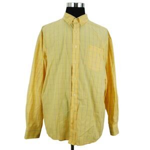 Izod Cotton Yellow Blue Checkered Long Sleeve Button Mens XXL Shirt